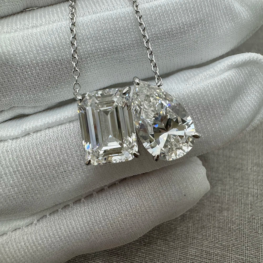 LACRI-Collana con pendente in diamante Moissanite a taglio Radiant/Emerald Pear