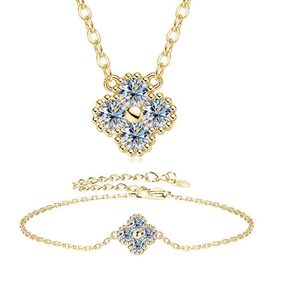 FIORE-Collana e bracciale con ciondolo a fiore di quadrifoglio in moissanite